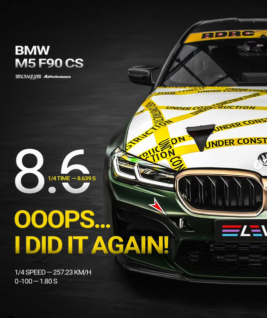 New LEVEL Performance M5 CS 1/4 mile world record: 8.639 sec